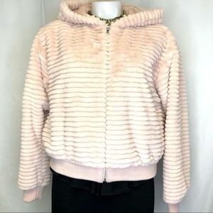 Forever 21 Women cropped faux fur zipped hooded jacket Sz medium